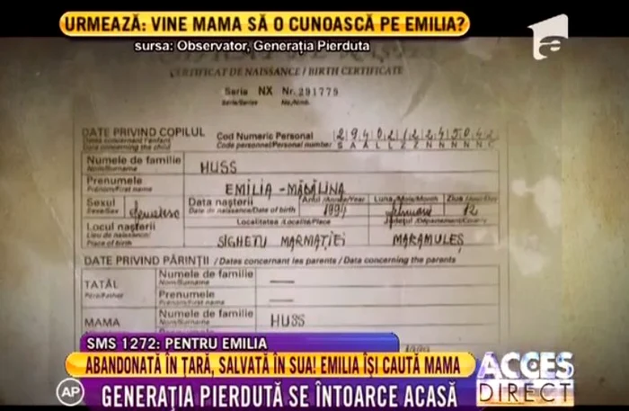 Certificatul de naştere al Emiliei