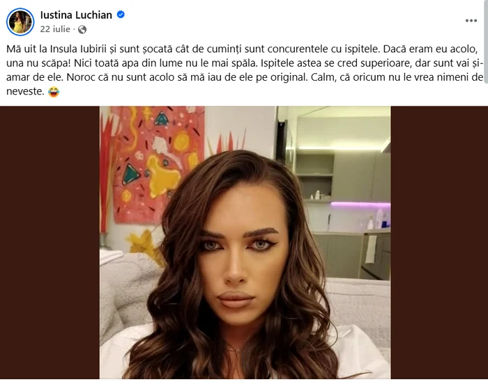 Postarea Iustinei - Foto: captură Facebook