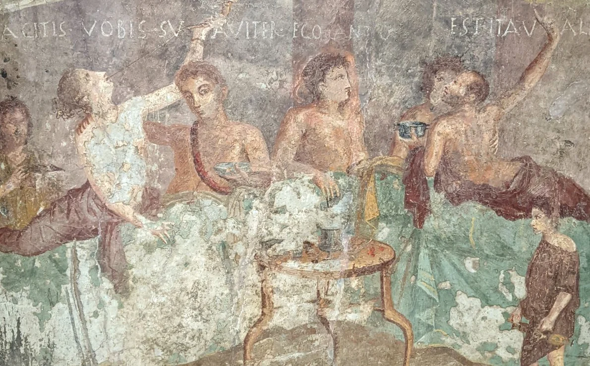Oaspeți la un banchet. Frescă romană descoperită la Pompeii (Flickr / Tyler Bell) 
