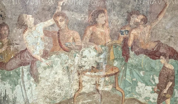 Oaspeți la un banchet. Frescă romană descoperită la Pompeii (Flickr / Tyler Bell) 