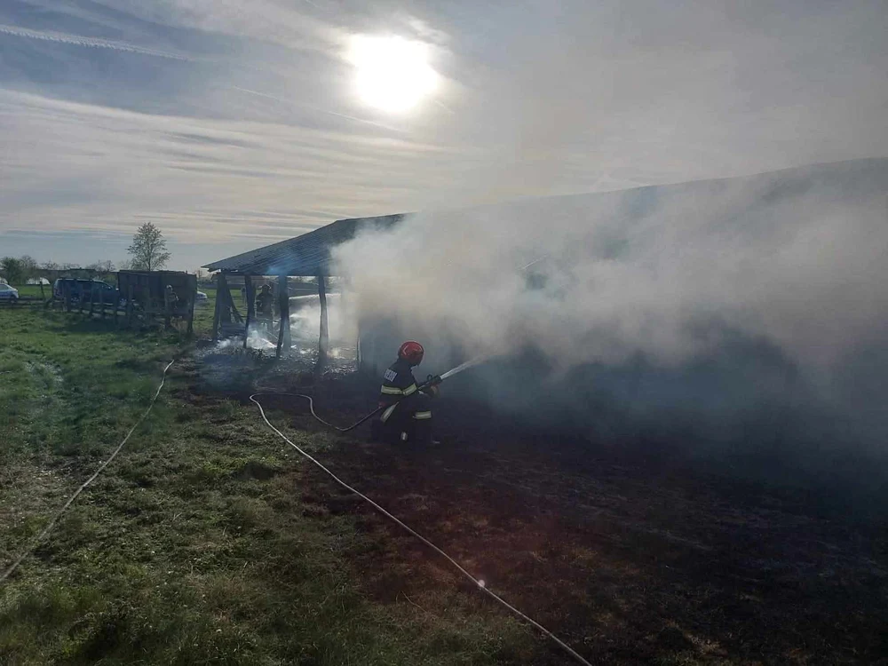 Pompierii s-au luptat ore bune cu focul FOTO ISU Arad 