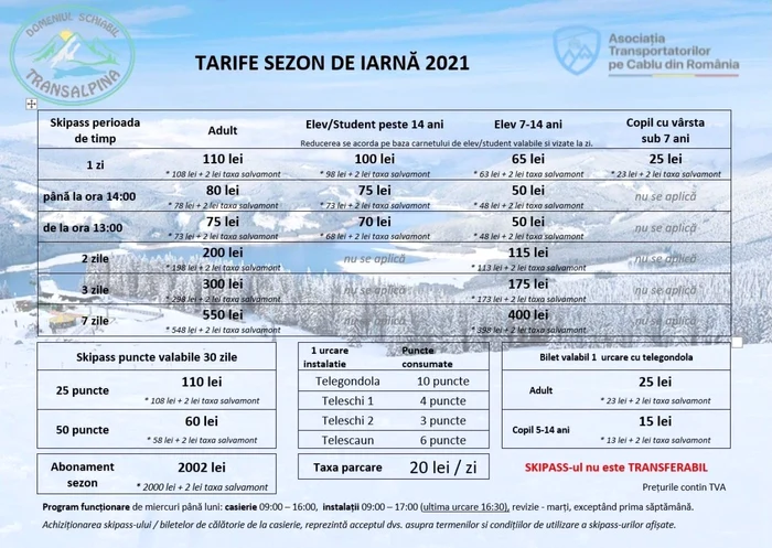 Tarife Domeniul schiabil Transalpina Ski Resort - Vâlcea în noul sezon de iarnă 2021 Foto Domeniul Schiabil Transalpina