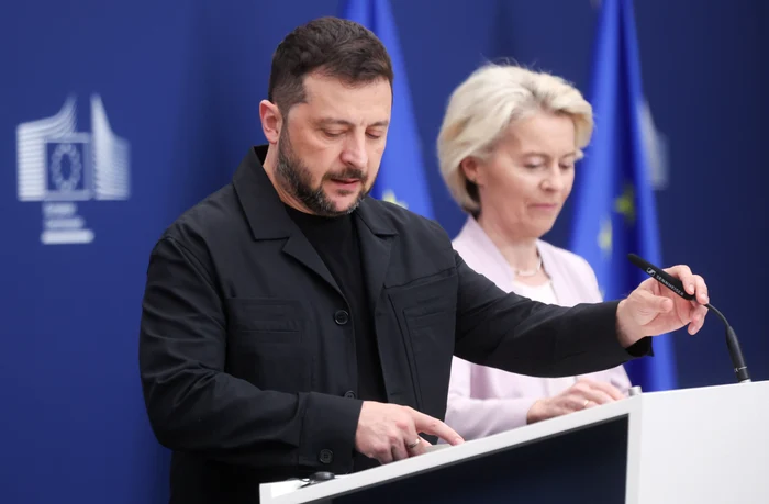 Zelenski, la conferința de presă de la Bruxelles FOTO EPA-EFE