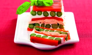 Salmon,green asparagus and red pepper terrine jpeg