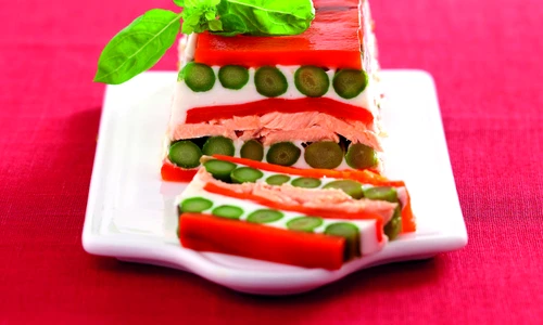Salmon,green asparagus and red pepper terrine jpeg