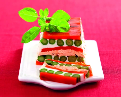 Salmon,green asparagus and red pepper terrine jpeg