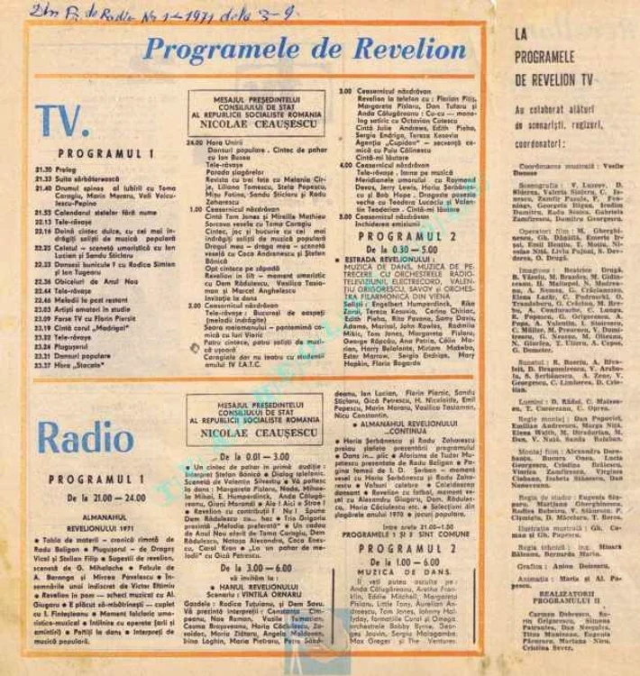 În noaptea de Revelion, programul la TV era prelungit și erau prezenți majoritatea marilor actori din Generația de Aur
