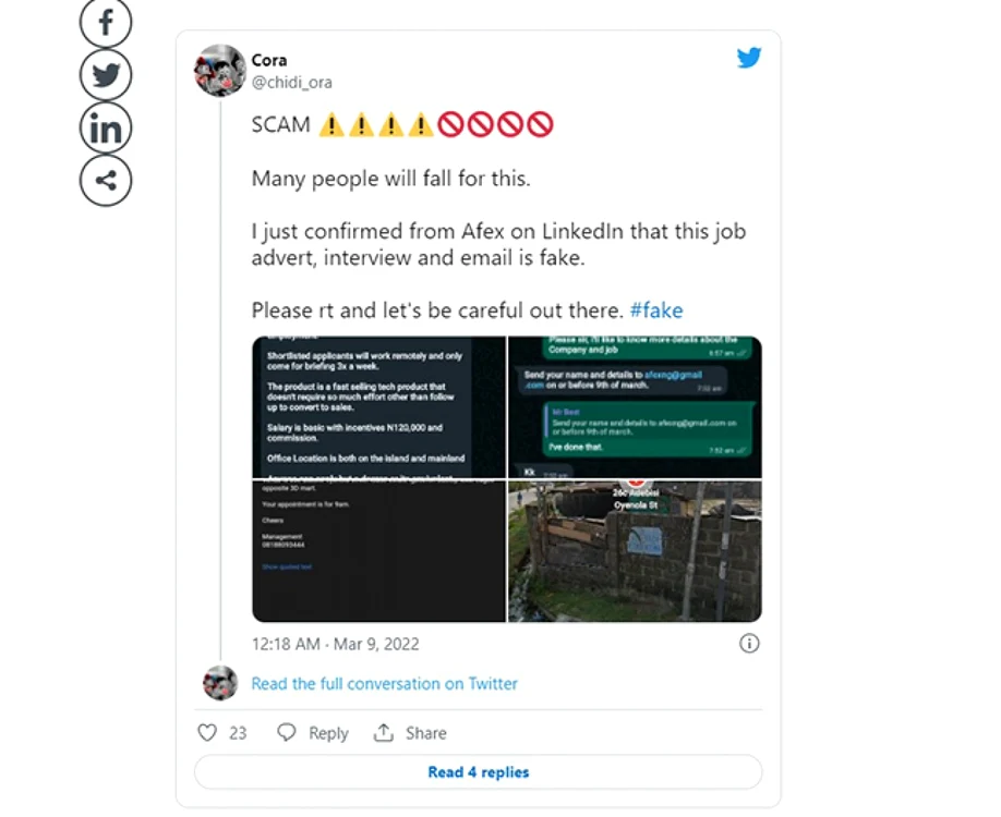 Anunt de angajare fals pe Linkedin