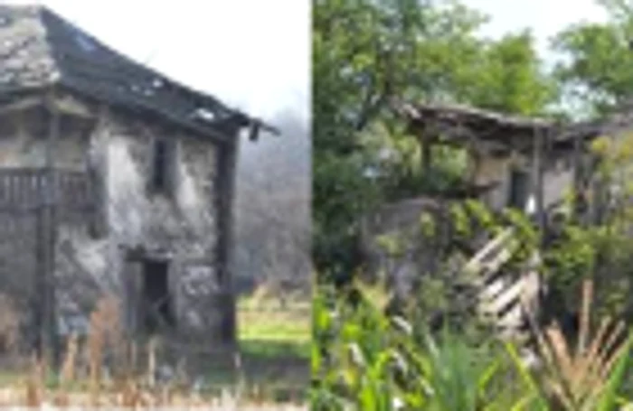 Rezultatele nepăsării autorităţilor „competente” - Casa culă Eftimie NICOLAESCU din judeţul Gorj, comuna Mătăsari, sat Runculeţ (stânga-anul 2010, dreapta-anul 2013)