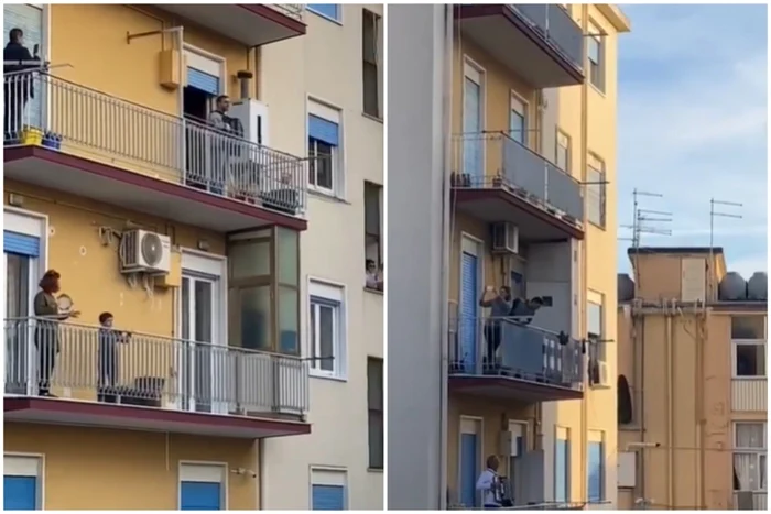 Oameni „socializând” de la balcon