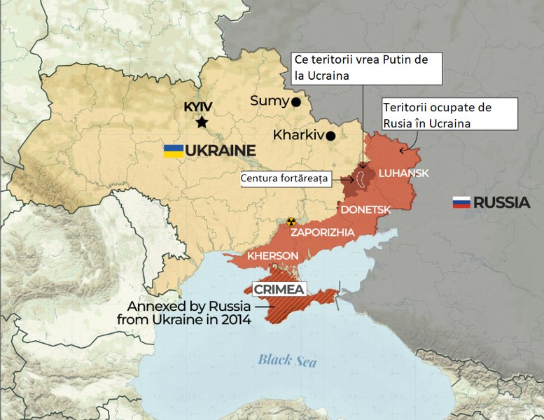 Cât teritoriu a cucerit Rusia în Ucraina. Putin vrea control total în estul țării 