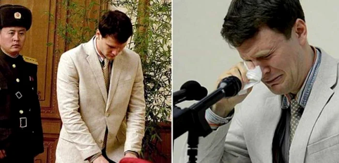 Tânărul american Otto Warmbier, în vârstă de 21 de ani, a fost condamant la 15 ani de muncă forţată, după ce a furat un poster care îl înfăţişa pe dictatorul Kim Jong-il, în dorinţa de a avea un suvenir din călătoria sa. FOTO telewizjarepublika.pl
