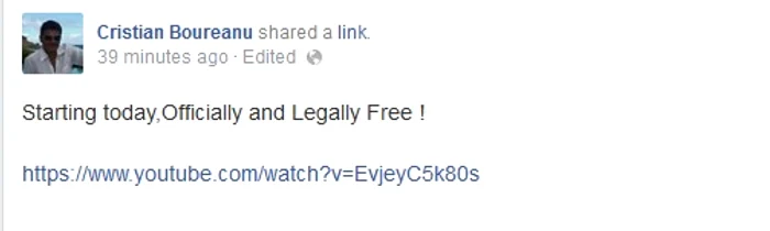 Boureanu a fat vestea pe pagina de Facebook