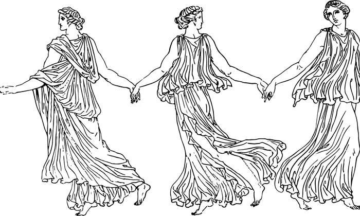 Frumoasele femei ale Greciei antice purtând rochii diafane numite chiton (© openclipart.org)