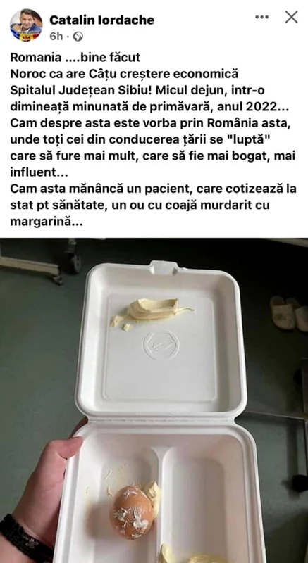 Hrana oferită pacienţilor din unele spitale ale Sibiului Foto Facebook Cătălin Iordache