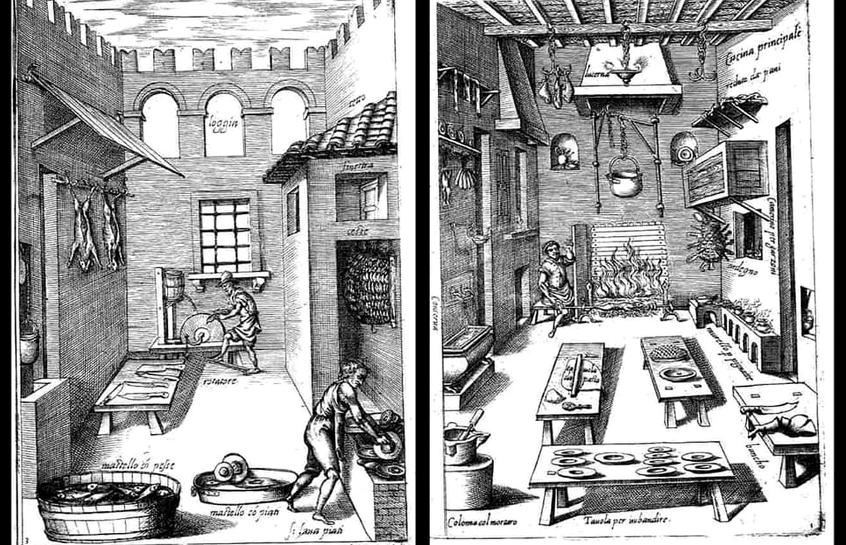 Ilustratii din cartea lui Bartolomeo Scappi (1500-1577), bucătarul Papei Pius al V-lea, tipărită la Veneția în anul 1570 