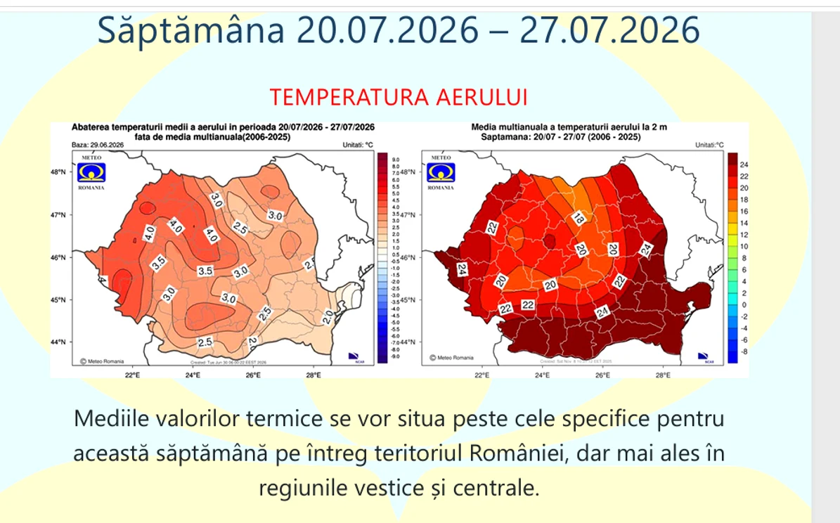 Prognoza pentru a patra săptămână a intervalului. FOTO ANM