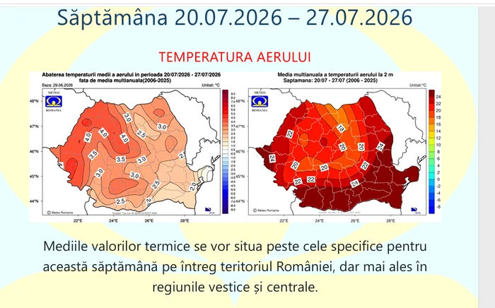 Prognoza pentru a patra săptămână a intervalului. FOTO ANM