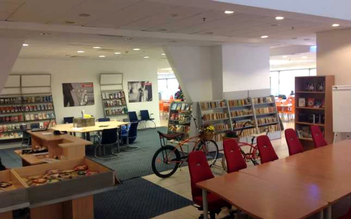 Biblioteca de Mall e decorată cu biciclete Pegas şi flori de toamnă. FOTO V.M.