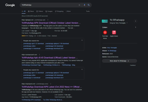 YoWhatsApp apare la căutare în motorul de căutare Google.