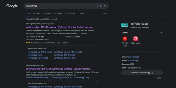 YoWhatsApp apare la căutare în Google jpg