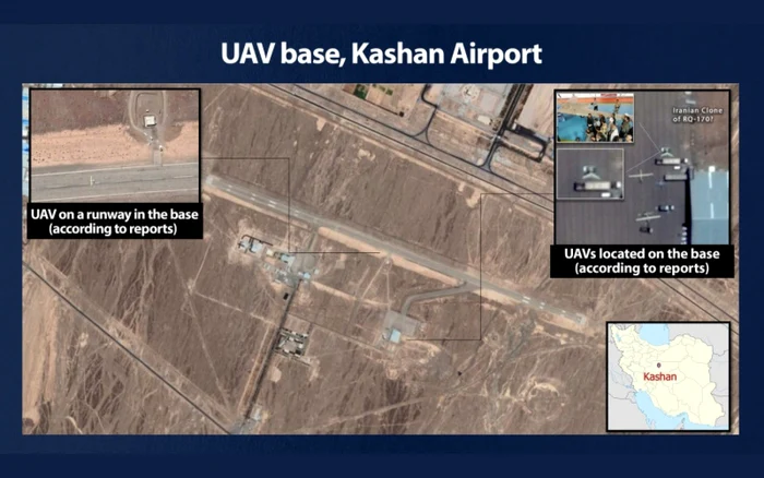 Imagine din satelit a unei baze aeriene din Iran unde ar fi pregătiţi terorişti pentru folosirea dronelor în atacuri, potrivit ministrului israelian al apărării, Benny Gantz Foto: Times of Israel