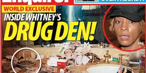 Dovezile cosumului de doguri, în baia lui Whitney Houston, pe coperta „The National Enquirer“