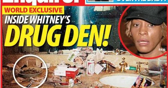 Dovezile cosumului de doguri, în baia lui Whitney Houston, pe coperta „The National Enquirer“