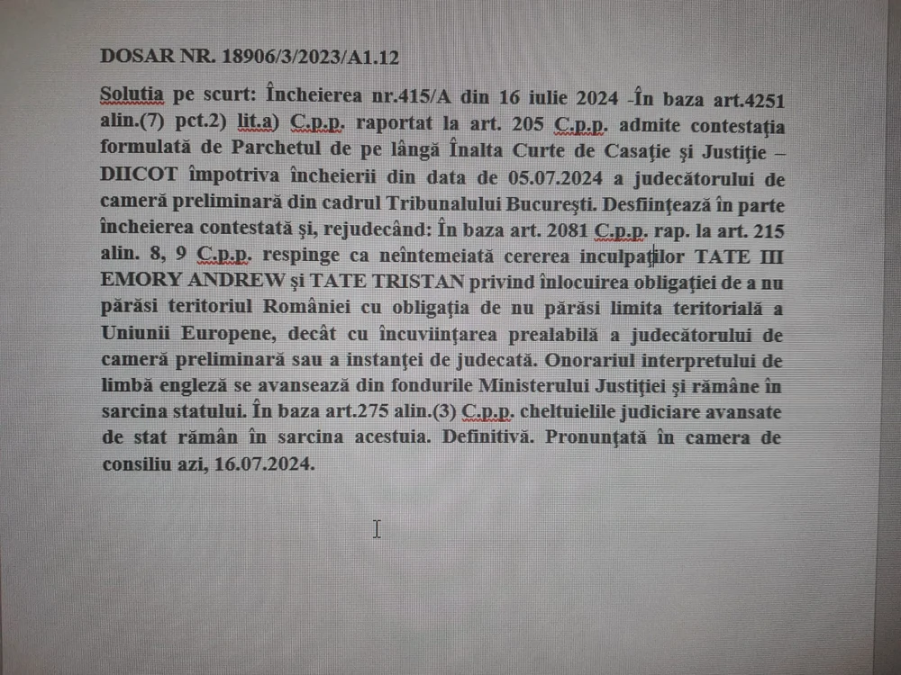 Decizia Curții de Apel Bucureşti, publicată pe siteul instanței. FOTO Adevărul