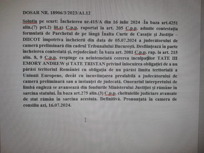 Decizia Curții de Apel Bucureşti, publicată pe siteul instanței. FOTO Adevărul