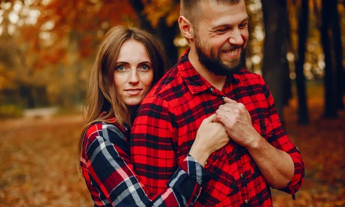 elegant couple spend time autumn park jpg