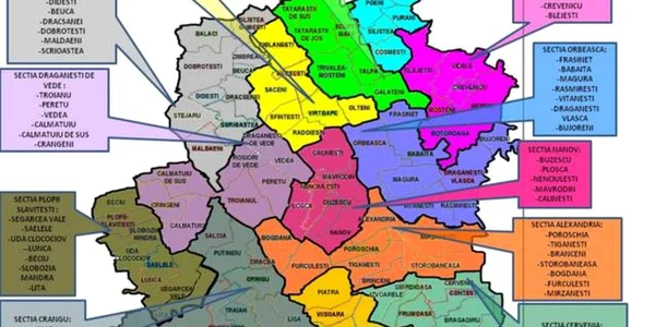 Harta cu secţiile de poliţie rurală din Teleorman