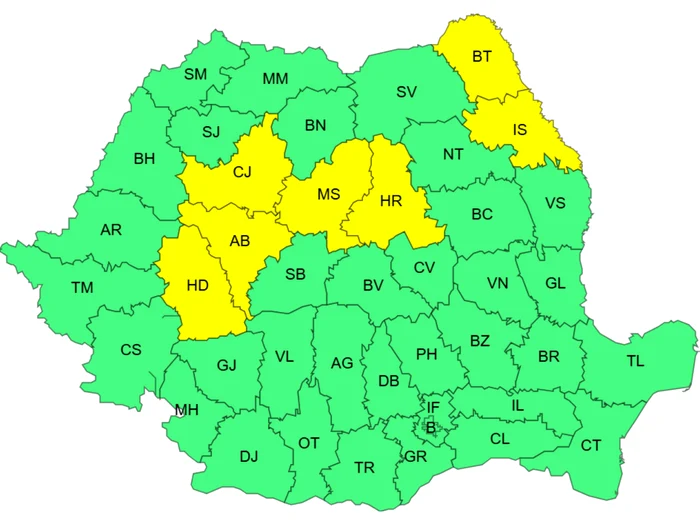 Cod galben în perioada 20 ianuarie, ora 10:00 – 20 ianuarie, ora 20:00/FOTO: ANM