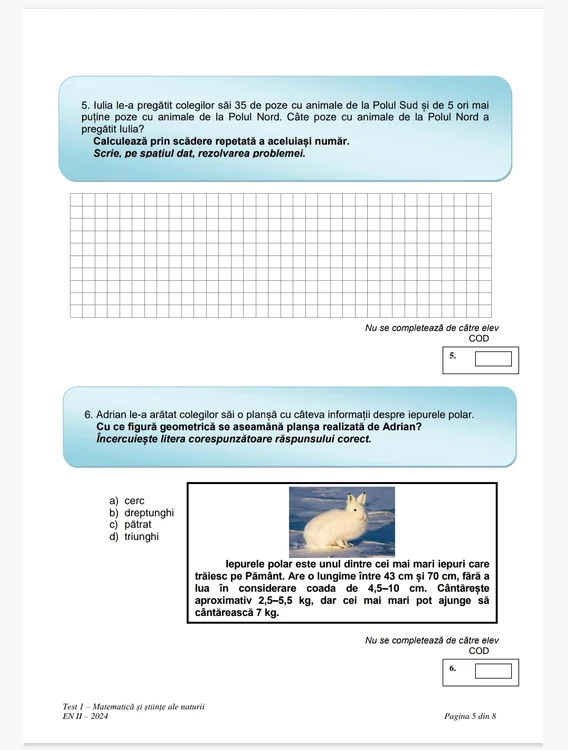 Testul 1 Matematică și Științele Naturii clasa a II a (5) jpeg