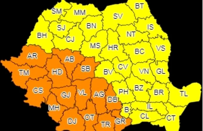 Ploi torenţiale şi grindină în judeţele din sudul şi vestul ţării
