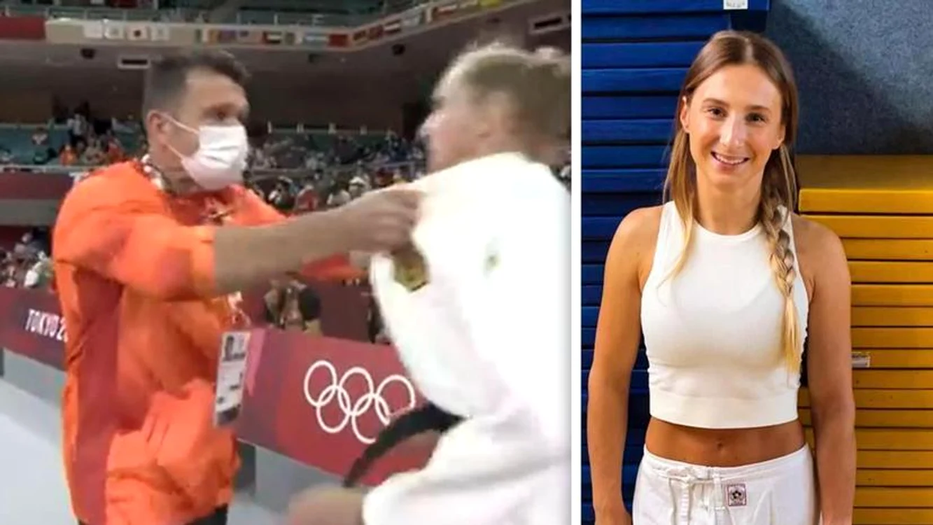 
    Antrenorul prins-o de kimono pe sportivă, a zdruncinat-o, apoi i-a aplicat o pereche de palmefoto: captură Twitter  