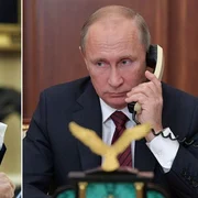 Colaj Trump Putin vorbind la telefon 
