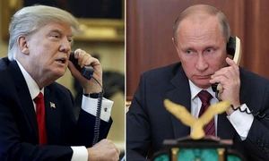 Colaj Trump Putin vorbind la telefon 