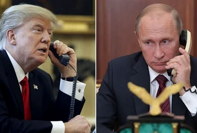 Colaj Trump Putin vorbind la telefon 