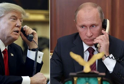Colaj Trump Putin vorbind la telefon 