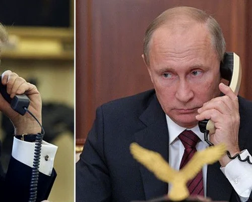 Colaj Trump Putin vorbind la telefon 