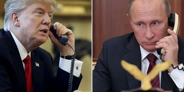 Colaj Trump Putin vorbind la telefon 