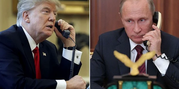 Colaj Trump Putin vorbind la telefon 