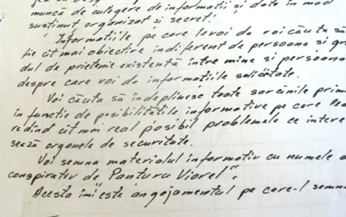 Angajamentul semnat de Mircea Moloţ cu Securitatea (olograf)
