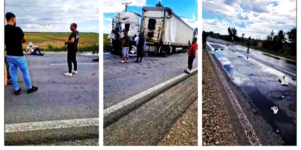 Ciocnire violentă pe DN1A, între două camioane și un autoturism. FOTO Facebook