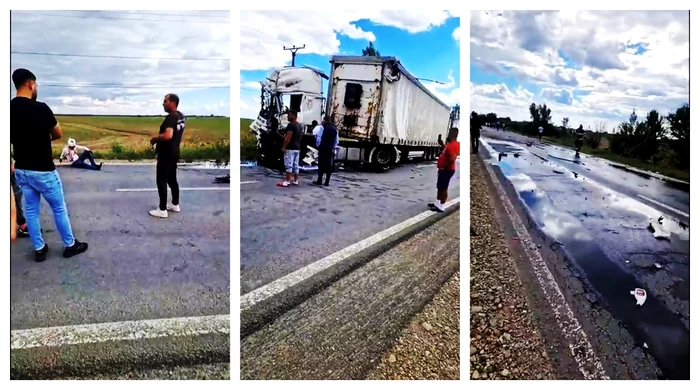 Ciocnire violentă pe DN1A, între două camioane și un autoturism. FOTO Facebook