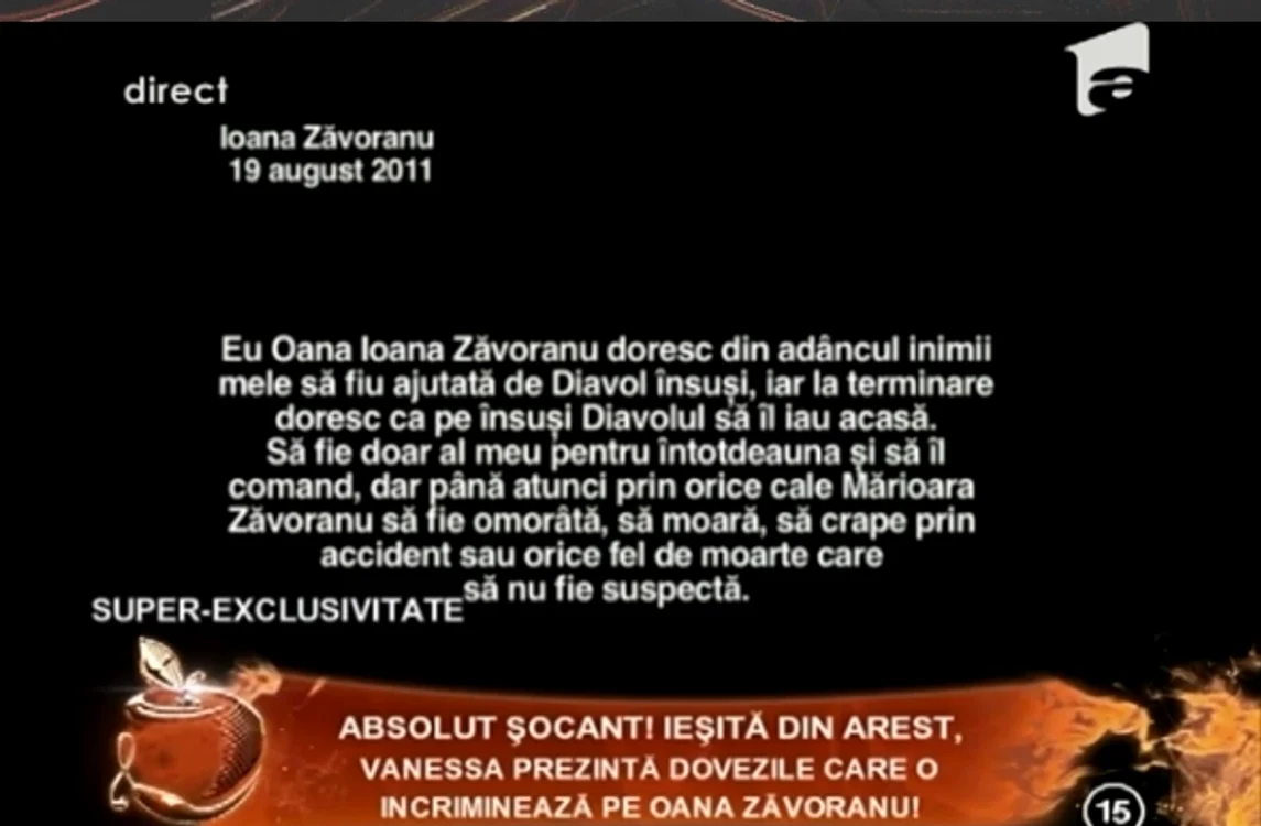 Declaratiile Oanei Zăvoranu la vrăjitoare (captura Antena 1)