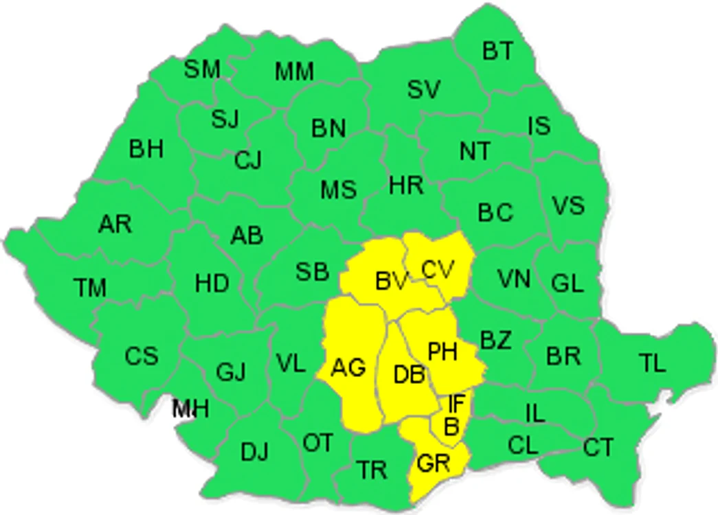 
    Acestea sunt zonele vizate de atenționarea „Cod galben”  