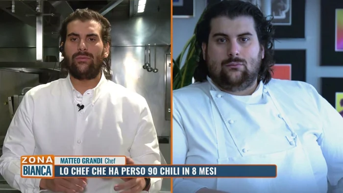 Matteo Grandi cheful Michelin după ce a slăbit 90 de kg în 8 luni și înainte Foto Mediaset Infinity