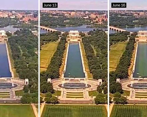 Bazinul din fața Memorialului Lincoln s-a umplut din nou de alge după lucrări de aproape 15 milioane de dolari